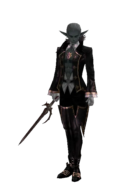 Shilen Knife on a male Dark Elf, front view