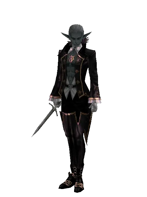 Throwing Knife on a male Dark Elf, front view