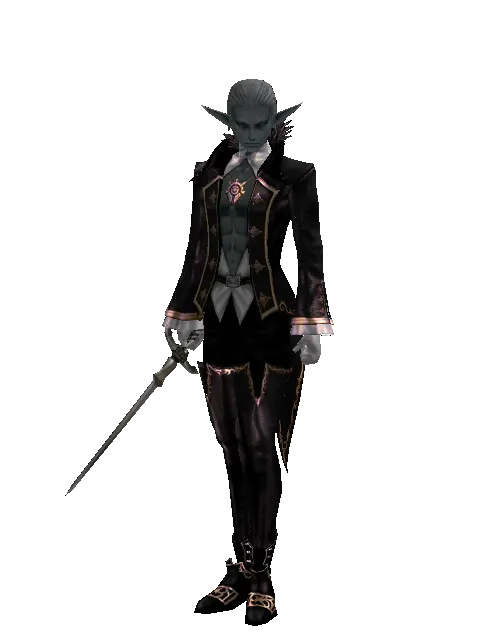 Wolverine Needle on a male Dark Elf, front view