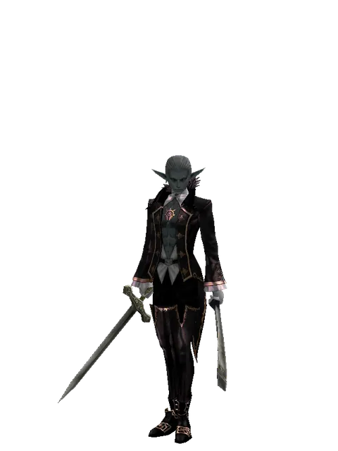 Artisan's Sword*Crimson Sword on a male Dark Elf, front view