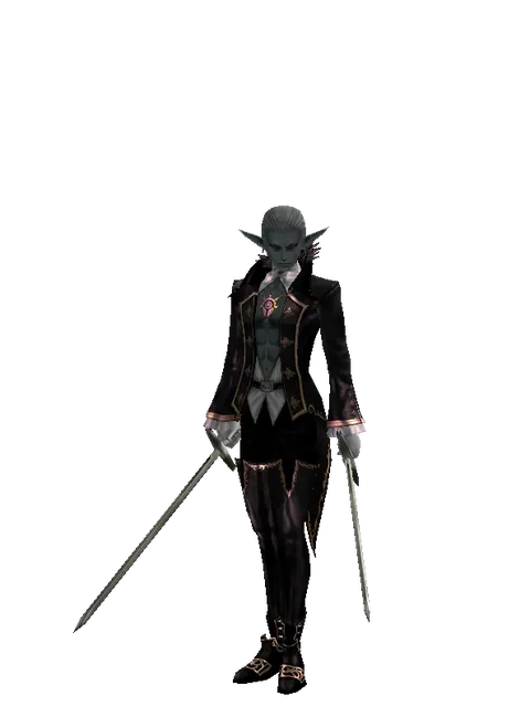 Bastard Sword*Bastard Sword on a male Dark Elf, front view