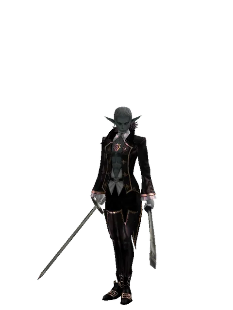 Bastard Sword*Crimson Sword on a male Dark Elf, front view
