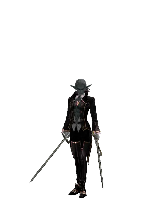 Bastard Sword*Knight's Sword on a male Dark Elf, front view