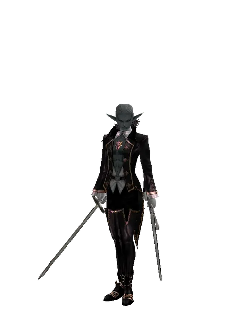 Bastard Sword*Sword of Revolution on a male Dark Elf, front view