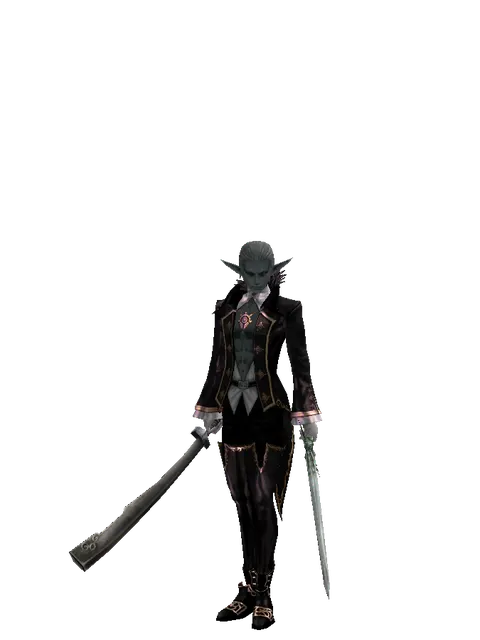 Crimson Sword*Elven Long Sword on a male Dark Elf, front view