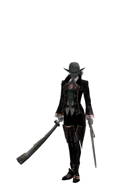 Crimson Sword*Sword of Revolution on a male Dark Elf, front view