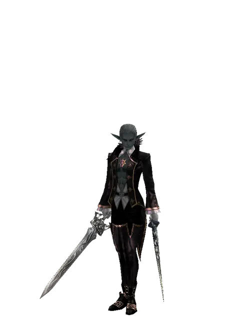 Damascus * Tallum Blade on a male Dark Elf, front view