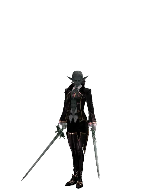 Elven Long Sword*Elven Long Sword on a male Dark Elf, front view