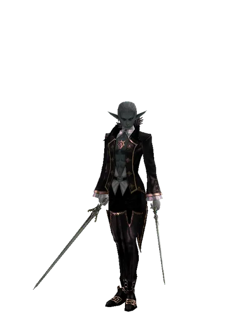 Elven Sword*Elven Sword on a male Dark Elf, front view
