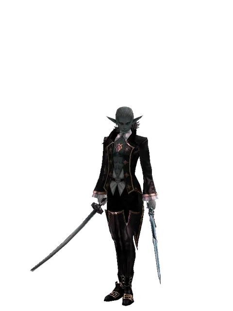 Katana*Caliburs on a male Dark Elf, front view