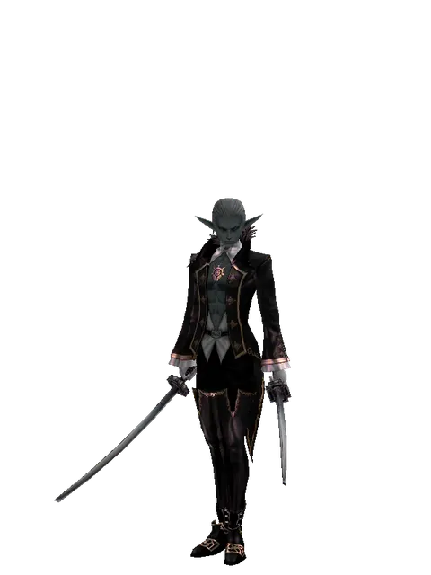Katana*Katana on a male Dark Elf, front view