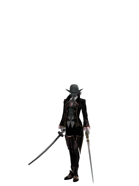 Katana*Raid Sword on a male Dark Elf, front view