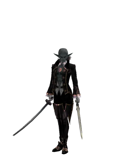 Katana*Spirit Sword on a male Dark Elf, front view