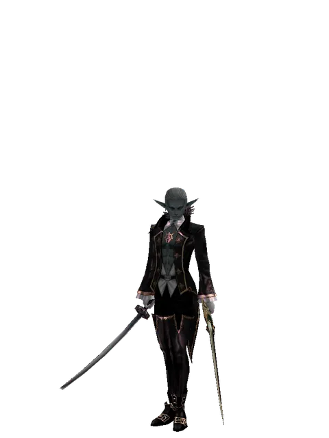 Katana*Sword of Delusion on a male Dark Elf, front view