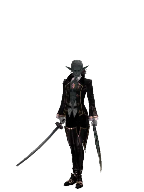 Katana*Sword of Limit on a male Dark Elf, front view