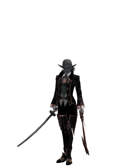 Katana*Sword of Nightmare on a male Dark Elf, front view