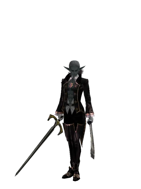 Knight's Sword*Crimson Sword on a male Dark Elf, front view