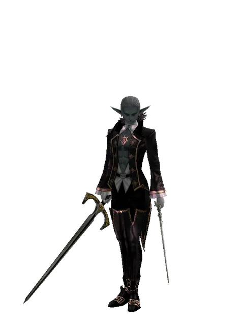 Knight's Sword*Elven Sword on a male Dark Elf, front view