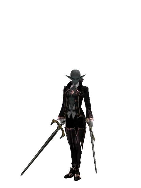 Knight's Sword*Knight's Sword on a male Dark Elf, front view