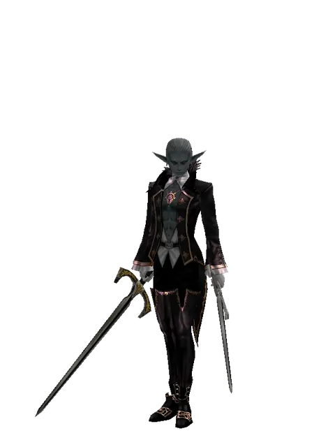 Knight's Sword*Sword of Revolution on a male Dark Elf, front view