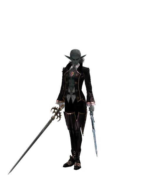 Raid Sword*Caliburs on a male Dark Elf, front view