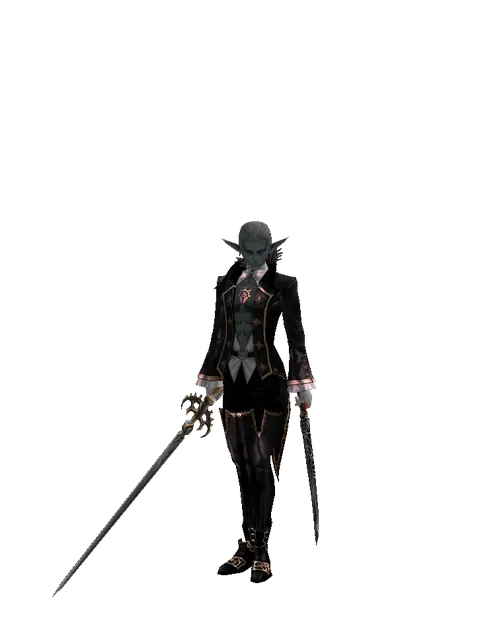 Raid Sword*Samurai Long Sword on a male Dark Elf, front view