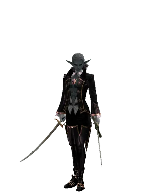 Saber*Artisan's Sword on a male Dark Elf, front view