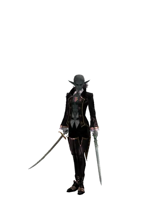 Saber*Elven Long Sword on a male Dark Elf, front view