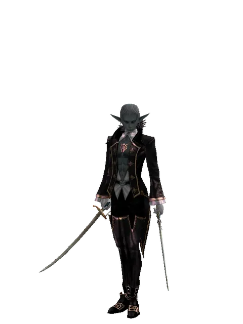 Saber*Elven Sword on a male Dark Elf, front view