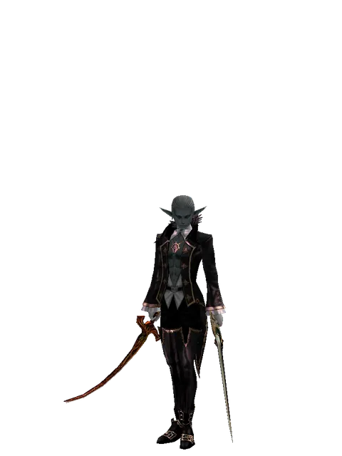 Shamshir*Sword of Delusion on a male Dark Elf, front view