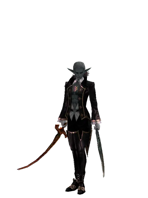 Shamshir*Sword of Limit on a male Dark Elf, front view