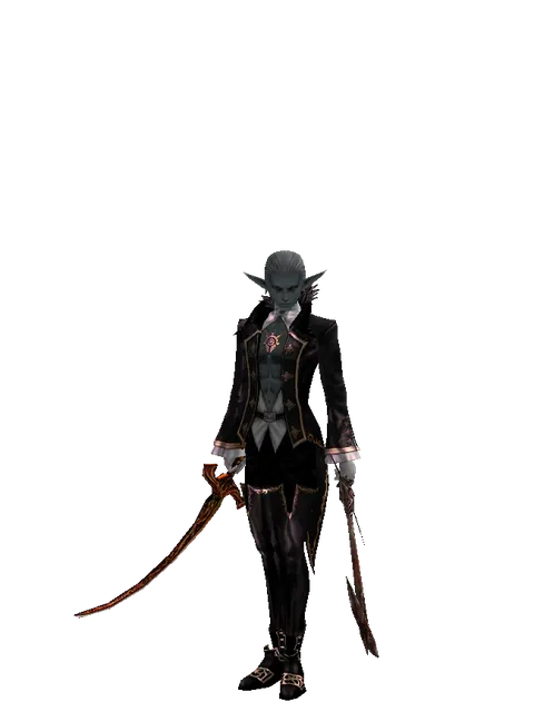 Shamshir*Sword of Nightmare on a male Dark Elf, front view