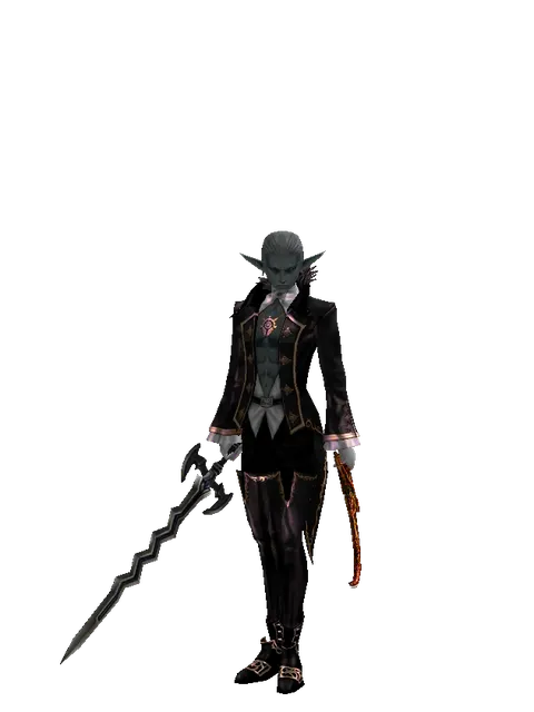 Stormbringer*Shamshir on a male Dark Elf, front view
