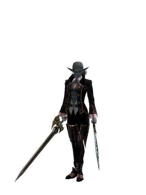 Sword of Delusion*Tsurugi on a male Dark Elf, front view