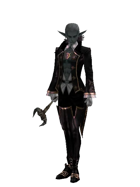 Buffalo's Horn on a male Dark Elf, front view