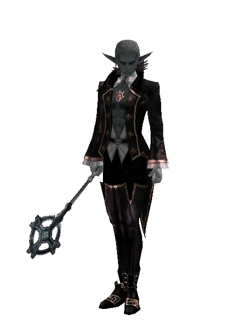 Crucifix of Blessing on a male Dark Elf, front view
