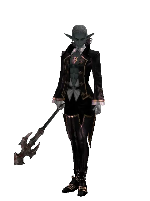 Crucifix of Blood on a male Dark Elf, front view