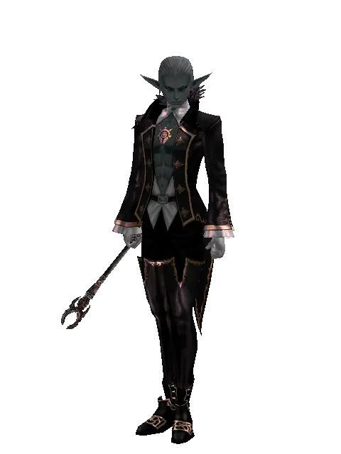 Heathen's Book on a male Dark Elf, front view
