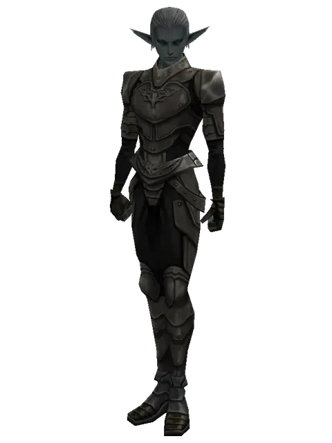 Bronze (heavy armor) on a male Dark Elf, front view
