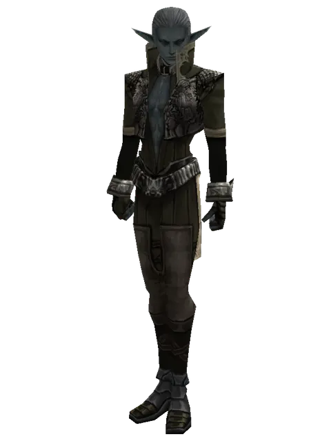Dwarven Scale (heavy armor) on a male Dark Elf, front view