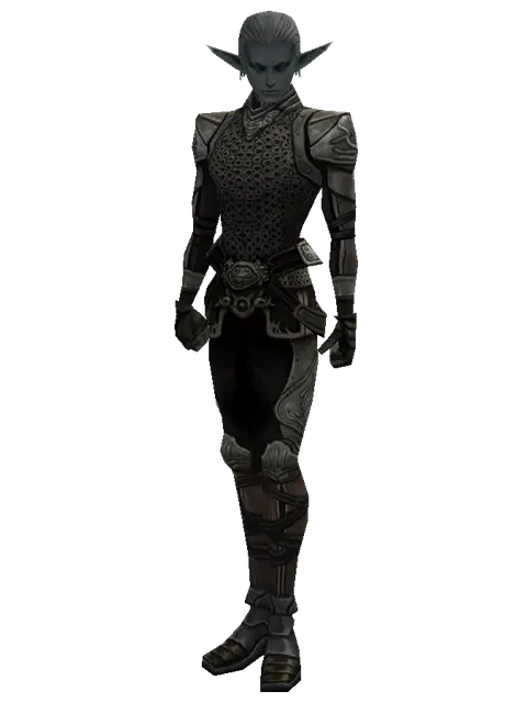 Ring Mail (heavy armor) on a male Dark Elf, front view