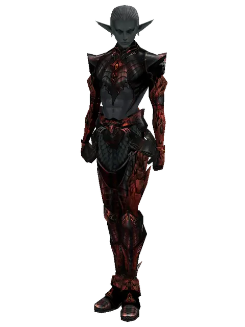 Draconic Leather Set on a male Dark Elf, front view