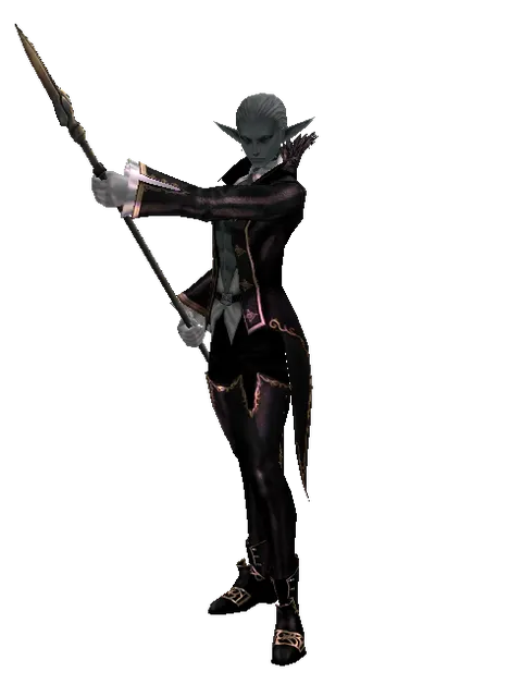 Complete Spear of Silenos on a male Dark Elf, front view