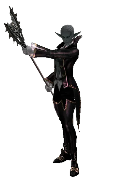 Dwarven Pike on a male Dark Elf, front view