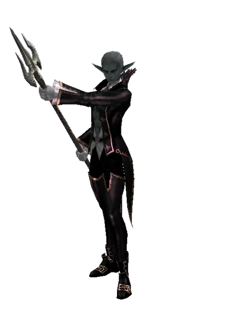 Dwarven Trident on a male Dark Elf, front view