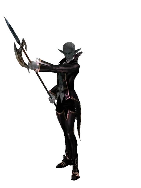 Halberd on a male Dark Elf, front view