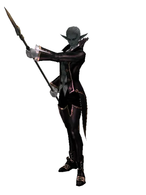 Improved Great Spear on a male Dark Elf, front view
