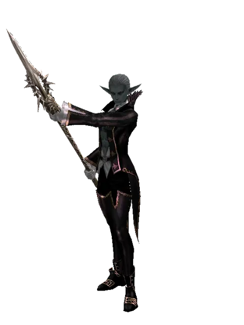 Infinity Spear on a male Dark Elf, front view