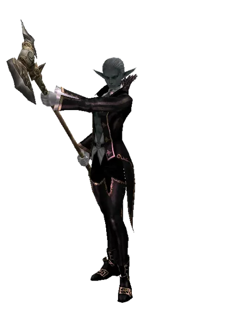 Orcish Poleaxe on a male Dark Elf, front view