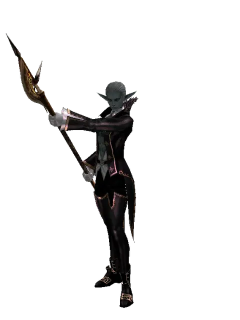 Poleaxe on a male Dark Elf, front view